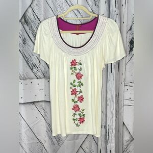 Anthropologie One September Embroidered Boho Peasant Blouse M